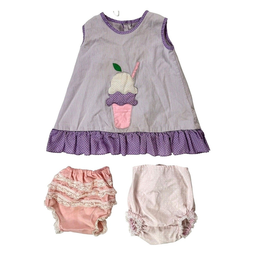 Baby Girl 3pc Outfit Set Fayette Ice Cream Dress + 2 Bloomers 0–6M